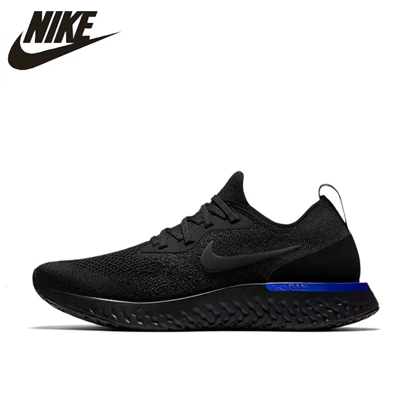 Мужские и женские кроссовки для бега Nike Epic React Flyknit черные синие дышащие
