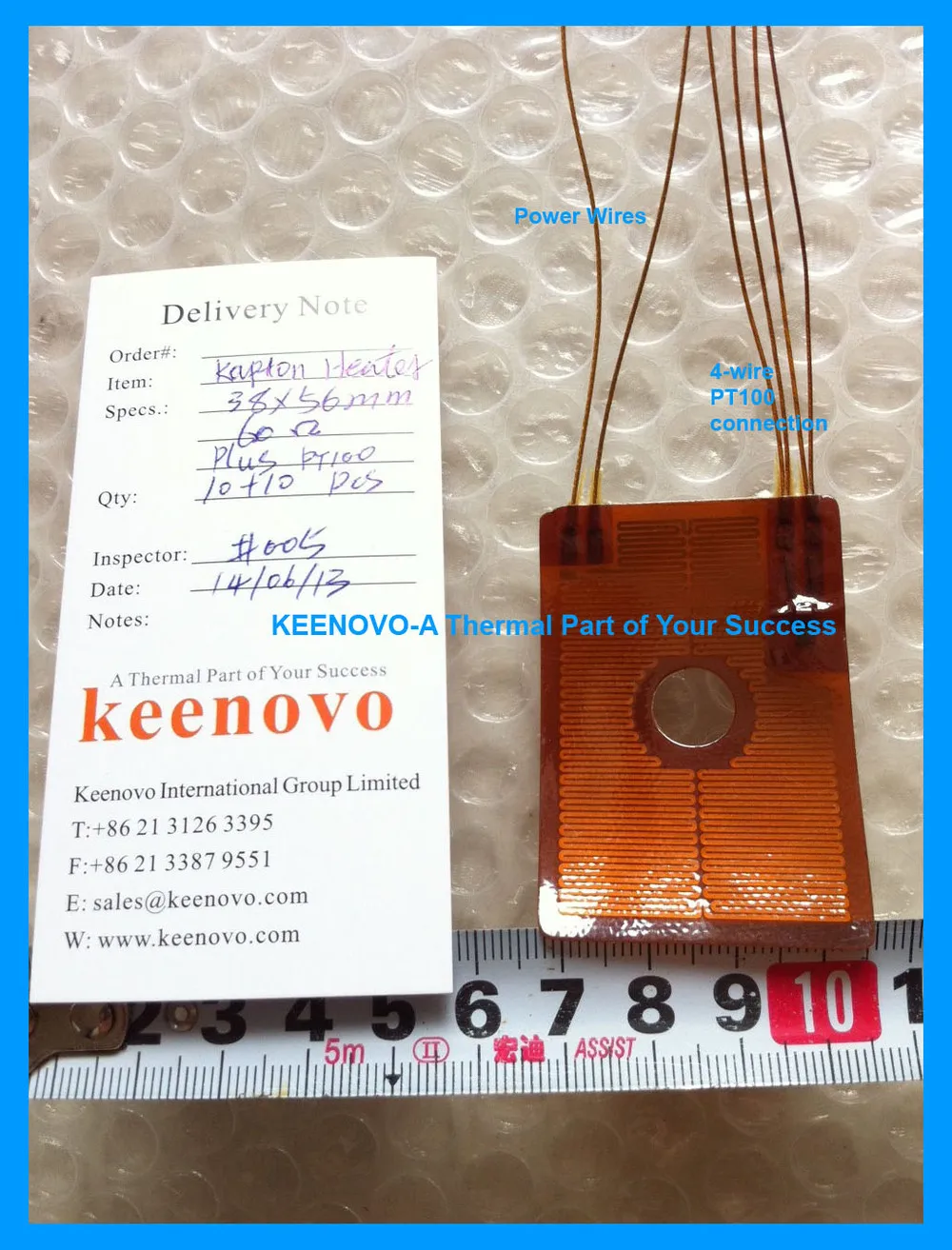 

Custom Designed PI Thin Film Heating Element ,Polyimide Heater, w/ 4-wire connection PT100,First Grade Quality Guaranteed