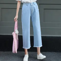 Женские манжеты с высокой талией джинсы женские осенние винтажные однотонные карманы карандаш брюки женские корейские повседневные