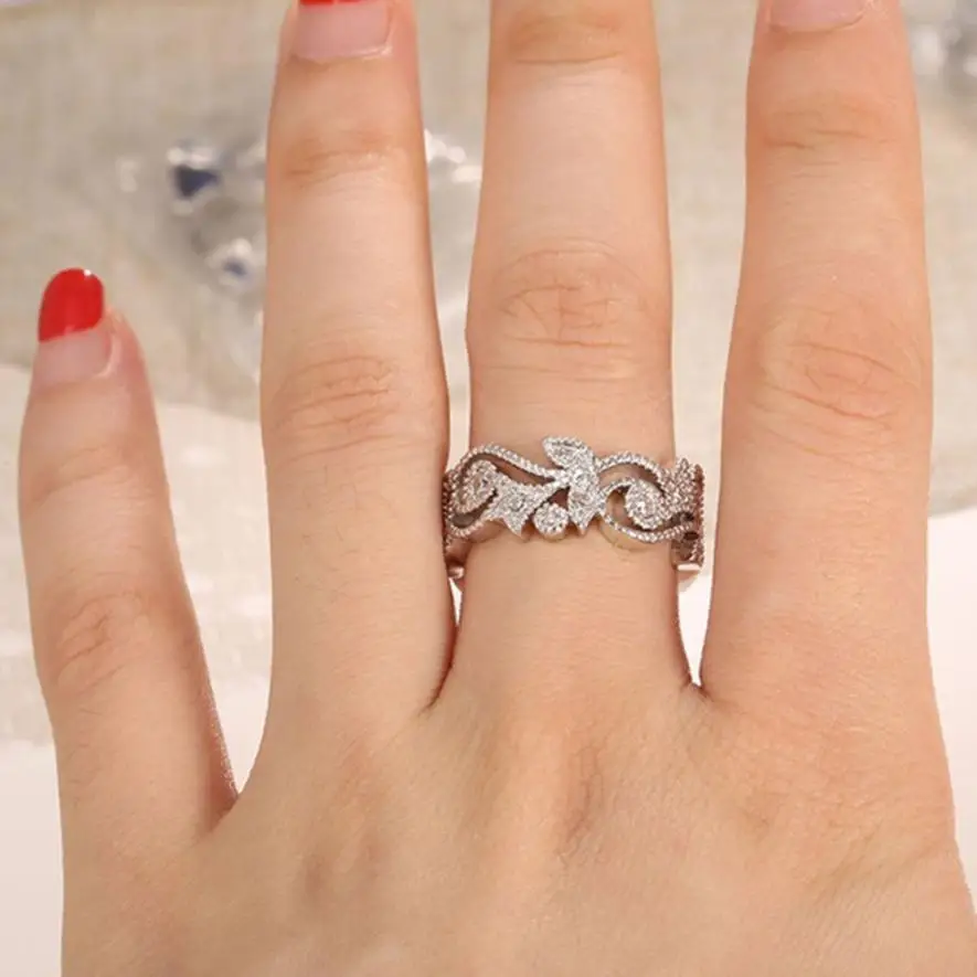 

2018 NEW Lady Fashion Jewelry Silver White Openwork Engagement Ring hot sale drop shipping May 7