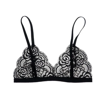 

87/5000 Women's Flower Bra Lace Gauze Embroidery Ultra-Thin Transparent Sexy Black Bra