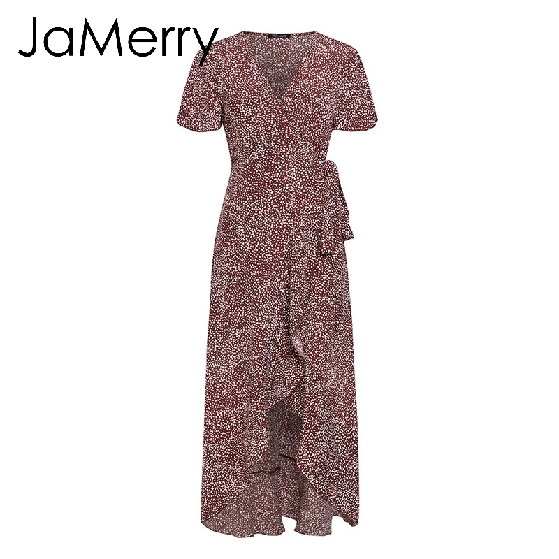 JaMerry винтажное богемное сексуальное длинное платье с леопардовым принтом летнее женское платье с коротким рукавом в горошек размера плюс элегантное модное платье с разрезом
