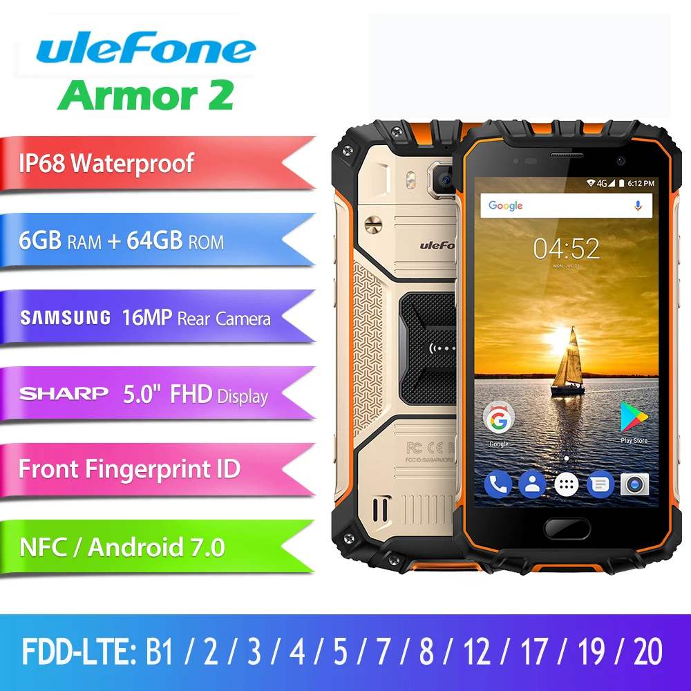 Ulefone Armor 2 4G мобильные телефоны Android 7 0 6 ГБ ОЗУ 64 Гб ПЗУ Восьмиядерный IP68 смартфон