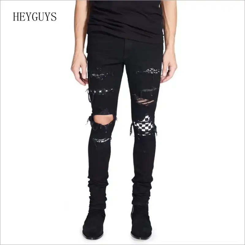 white and black ripped jeans