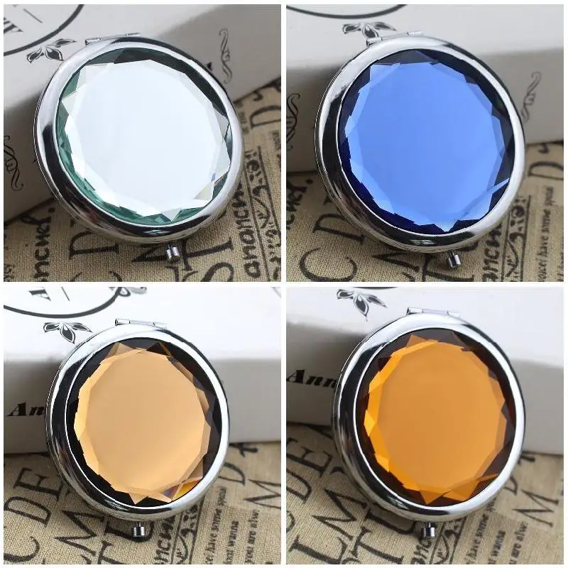 

2019 New Hot Portable Lady Pocket Crystal Makeup Mirror Round Double Sides Folding Make Up Compact Wedding Gifts