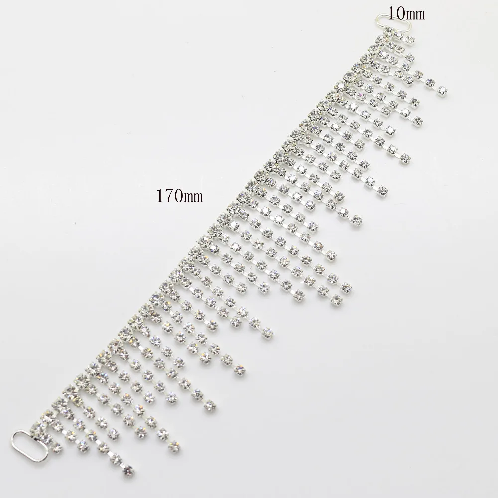 10pcs 3ROWS 165MM Full AB Crystal Rhinestone Bikini Connectors Buckle Metal Chain For Swimming Wear Bikini Decoration