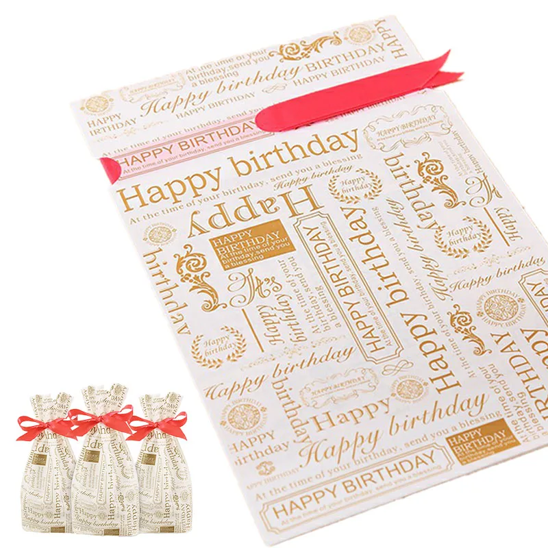 5/10pcs Newspaper Pattern Happy Birthday Candy Bags Cookies Biscuit Packaging Bags Birthday Party Favors Drawable Gift Bags 8