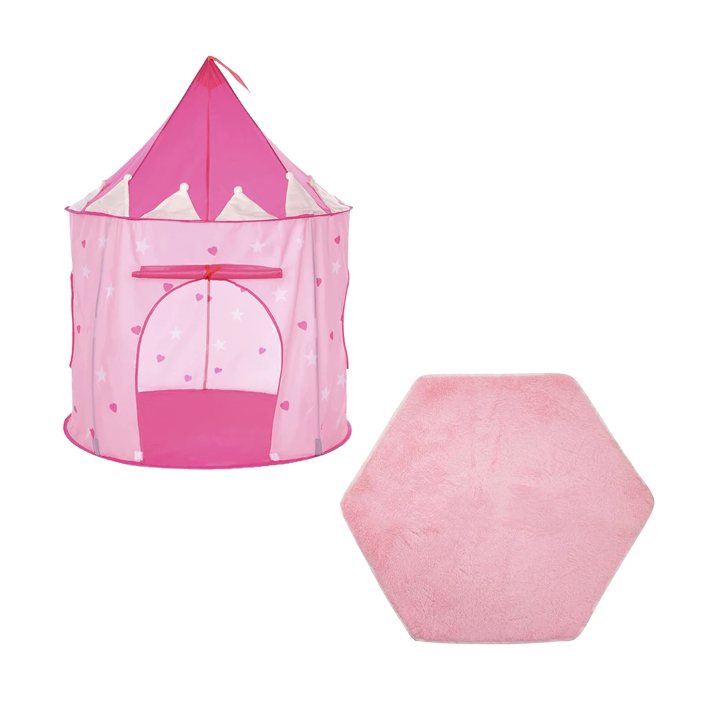Folding Luminescent Mongolia Pop Up Playhouse Princess Tent + Floor Cushion Carpet Kids Toy