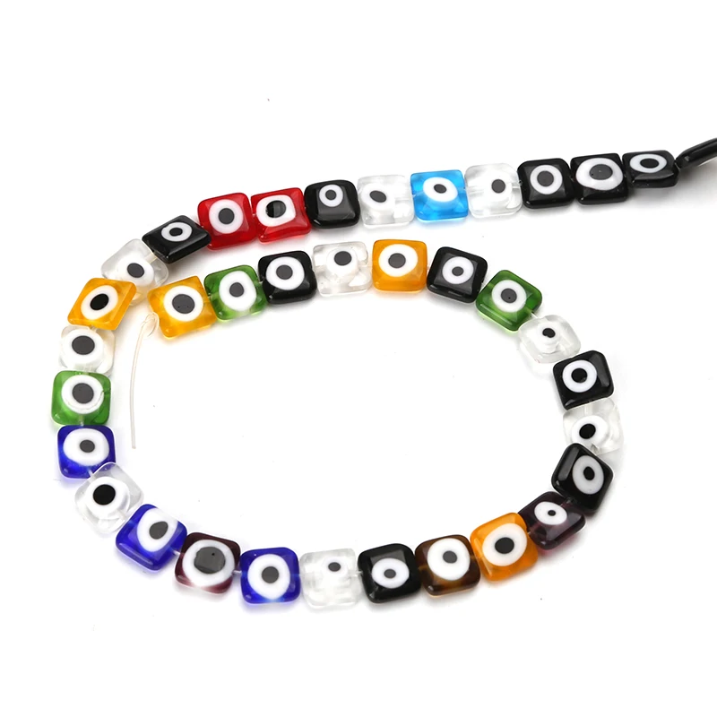 

37pcs/string mixed 8/10mm square shape evil eye beads lampwork glazed glass beads for bracelet necklace DIY jewelry making