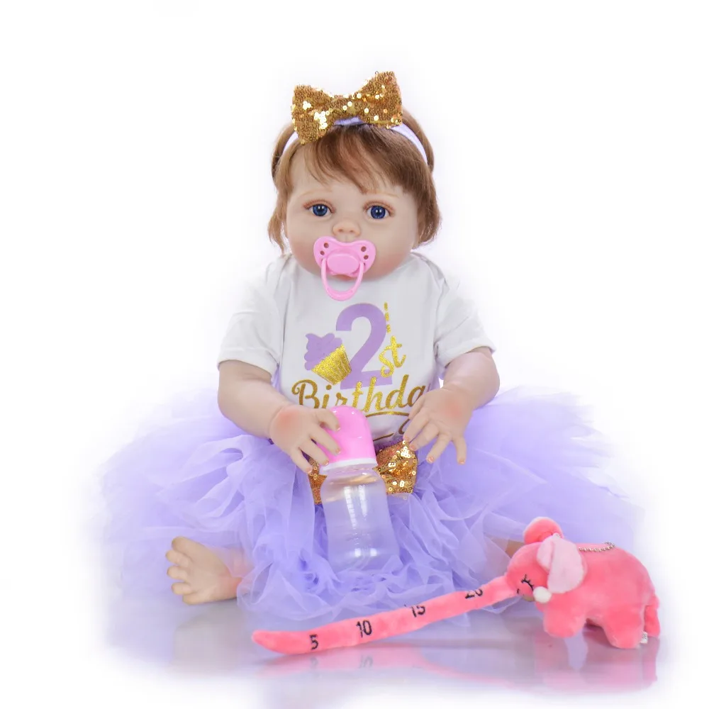 

23inch Full silicone reborn baby dolls Toy Baby-Reborn bebe menina toys vinyl newborn bathe princess toddler Brinquedos toy