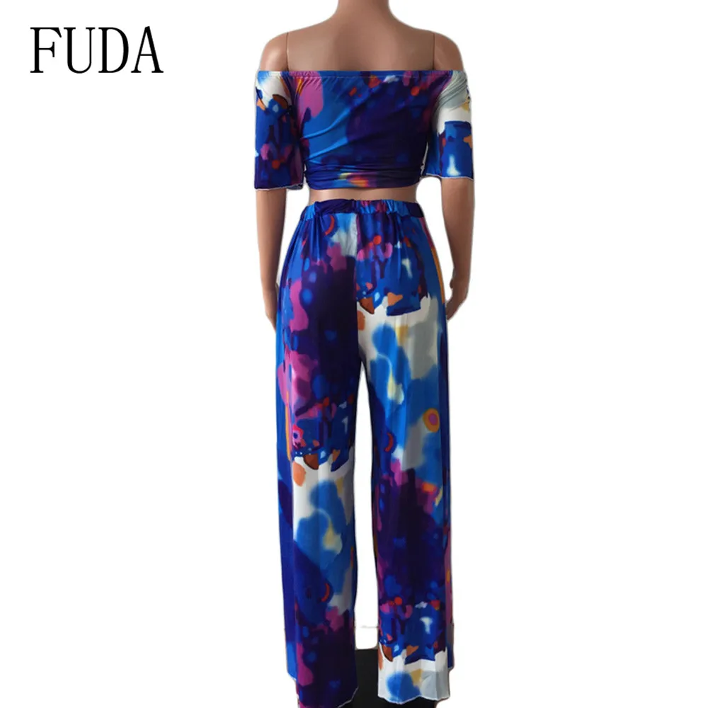 FUDA Tie-dye Printed Pants Sexy Fashion Pants Sets Elegant Off Shoulder Short Sleeve Casual Vintage Playsuits Women Rompers FUDA Tie-dye Printed Pants Sexy Fashion Pants Sets Elegant Off Shoulder Short Sleeve Casual Vintage Playsuits Women Rompers