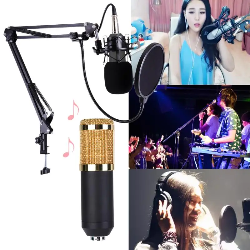 BM-800, профессиональный микрофон для студийной трансляции в реальном времени, конденсаторный микрофон с 2,5 м аудио кабелем, набор микрофонной стойки