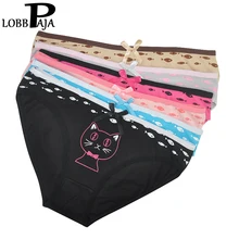 LOBBPAJA Lot 6 PCS Woman Underwear Women Cotton Sexy Panties Cute Cat Print Briefs Low Waist Ladies Knickers Lingerie for Women