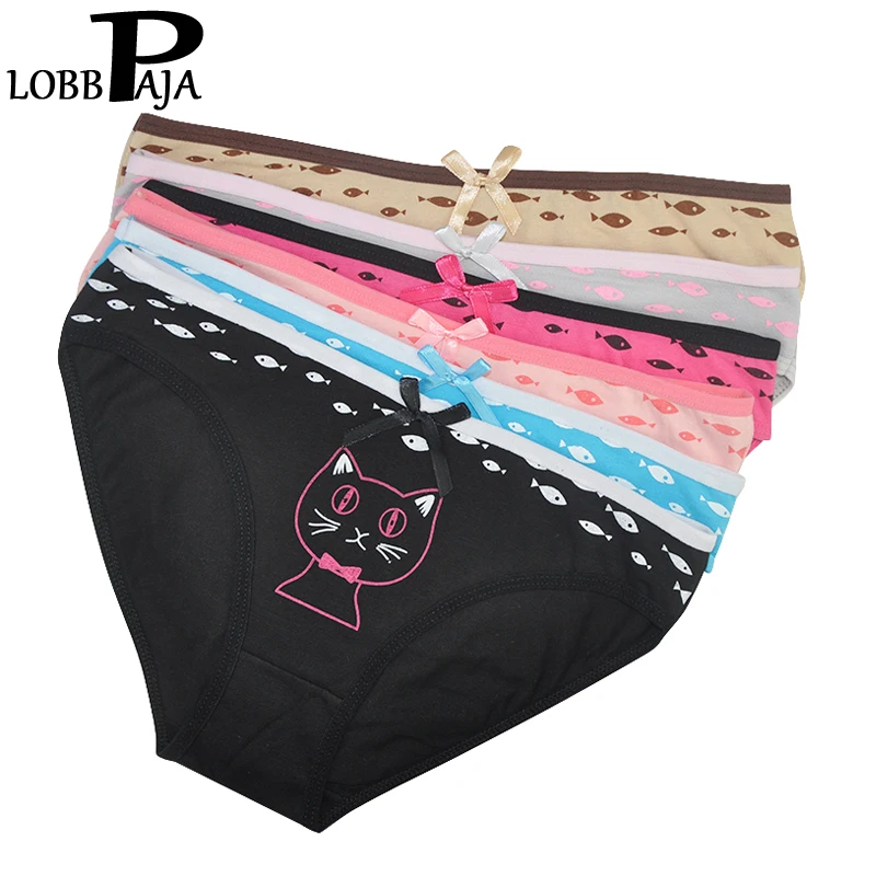 

LOBBPAJA Lot 6 PCS Woman Underwear Women Cotton Sexy Panties Cute Cat Print Briefs Low Waist Ladies Knickers Lingerie for Women