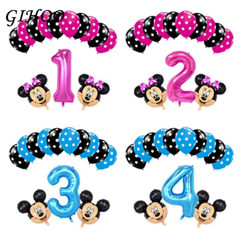 

13pcs Baby Shower 1st 2st Birthday Party Decor 40inch Number Foil Balloons Mickey Minnie Mouse Baby Boy Girl Balls Helium Globos
