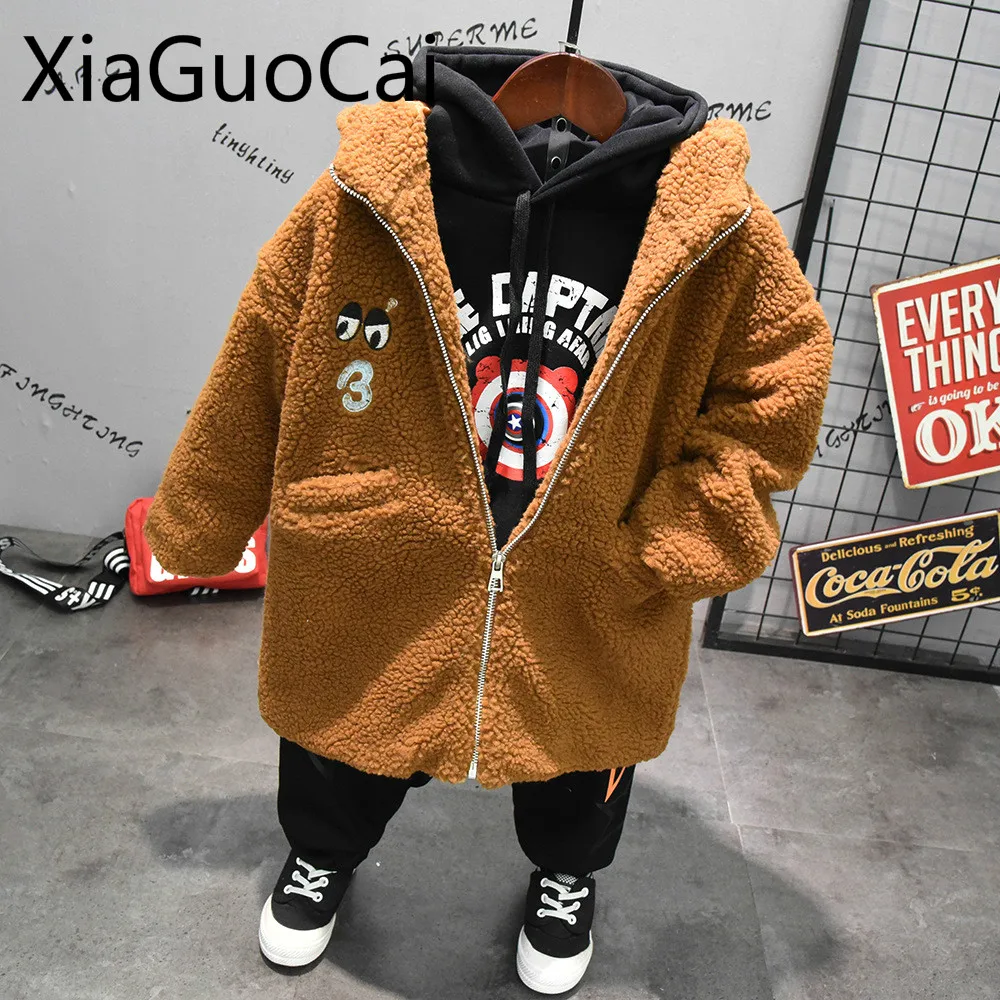 

Toddler Boys Clothing Set 2018 Fashion Autumn and Winter Boys Clothesboy Lamb Fur Coat Fleece Sweater Boutique Kids Clothing