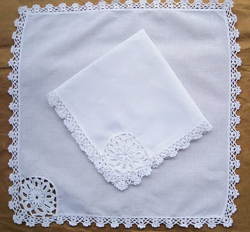  Lace decoration handkerchief 100% handmade cotton handkerchief white thick handkerchief 29cm