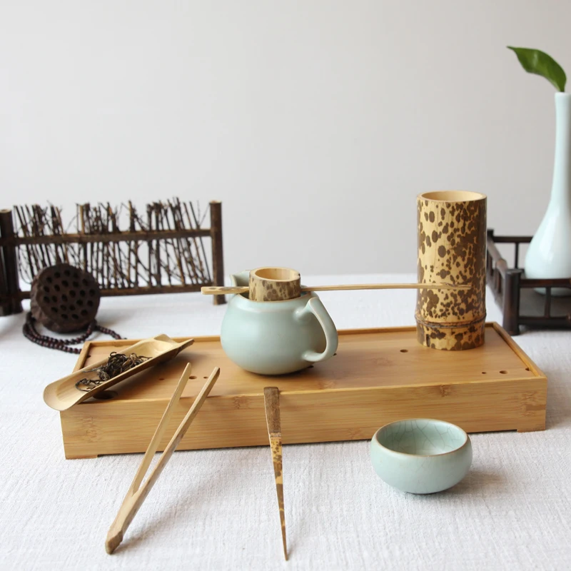 Натуральный пестрый бамбуковый чай церемония 6 джентльменов Chahe чайная ложка рукоять для лопаты Съемник скоб ситечко емкость для чая аксессуары набор