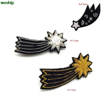 

DIY New 3D Hand embroidery badges stars Embroiderd metal wire applique for Coat Trousers Bag Brooch