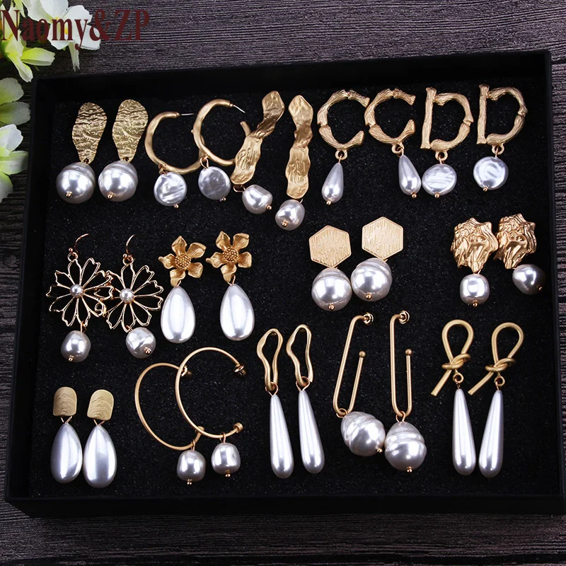 

Naomy&ZP Vintage Irregular Freshwater Pearl Dangle Earrings For Women Brincos Geometric Drop Earring DIY Wedding Party Jewelry