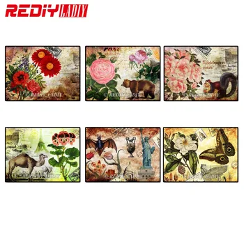 

REDIY LADIY 5D Diamond Painting Cross Stitch Animals with Flowers Diamond Embroidery Full Diamond Mosaic Kits Home Decor Crafts