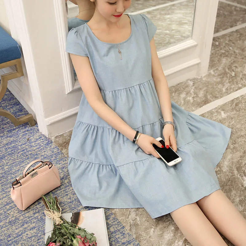 BONJEAN Fashion Summer Maternity Dress Denim Short Sleeve Boat Neck Causal Maternity Dress Loose Dress For Pregnant Women BONJEAN Fashion Summer Maternity Dress Denim Short Sleeve Boat Neck Causal Maternity Dress Loose Dress For Pregnant Women