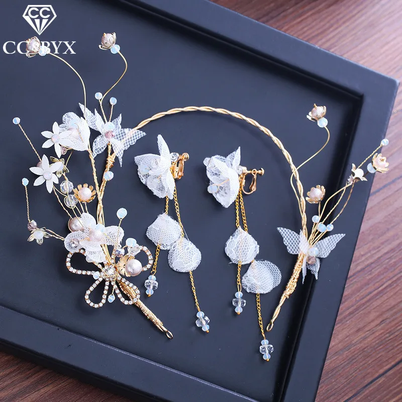 

CC hairbands stud earrings for women 3pcs sets butterfly wedding accessories bridal engagement jewelry fairy romantic gift XY260