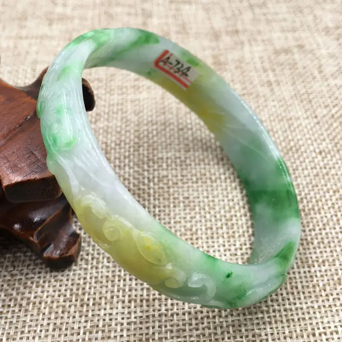 

A-734 Vintage China Hand-carved Emerald Green Jadeite Jade Bangle Bracelet 59mm