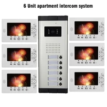 6 Units Apartment Video Intercom System 7 inch LCD Mointor Video Door Phone Doorbell System 1 Camera 6 Monitor