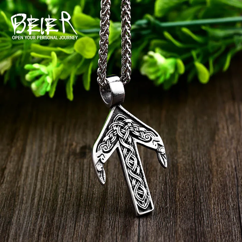 

BEIER new store steel Viking necklace pendant Nordic stripes means road signs arrow suitable for men's fashion jewelry LLBP8-368