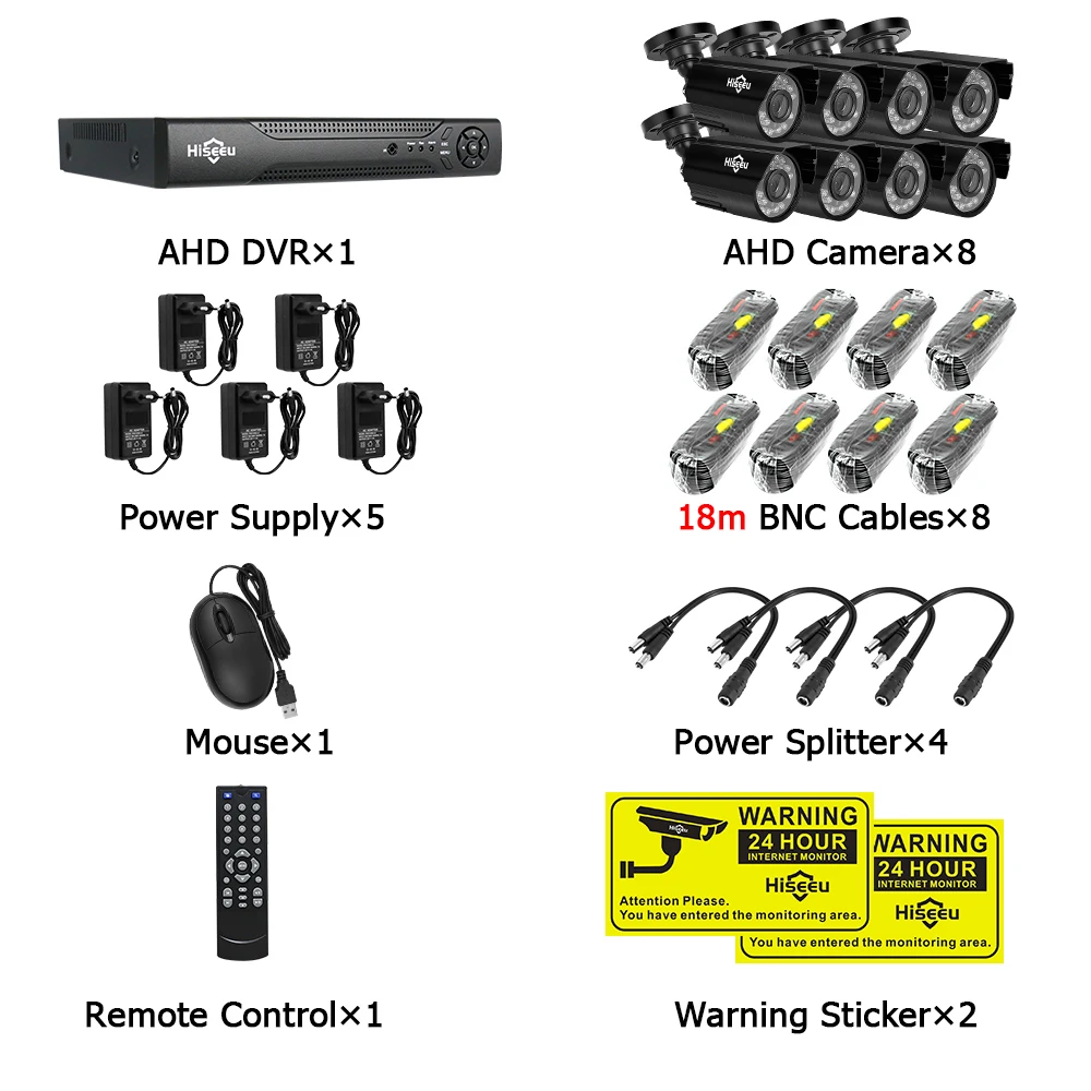Hiseeu 8-канальный комплект системы видеонаблюдения, AHD 1080P IR Bullet CCTV, видеонаблюдение, Домашняя безопасность, камеры видеонаблюдения для помещений/улицы, защищенные от атмосферных воздействий