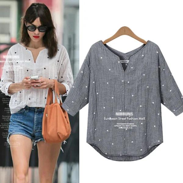 Blusas moda para mujeres V cuello estampado de estrellas ...