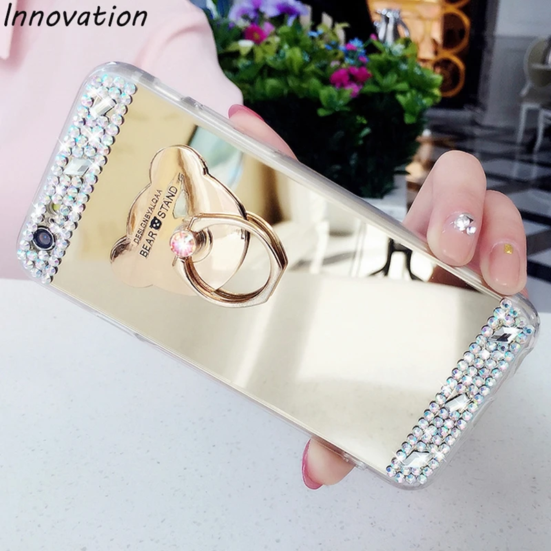 For iPhone 6 6S Case Giltter Rhinestone Mirror Ring Holder Silicon Cover iPhone6 Diamond Finger Grip Stand Capa | Мобильные телефоны