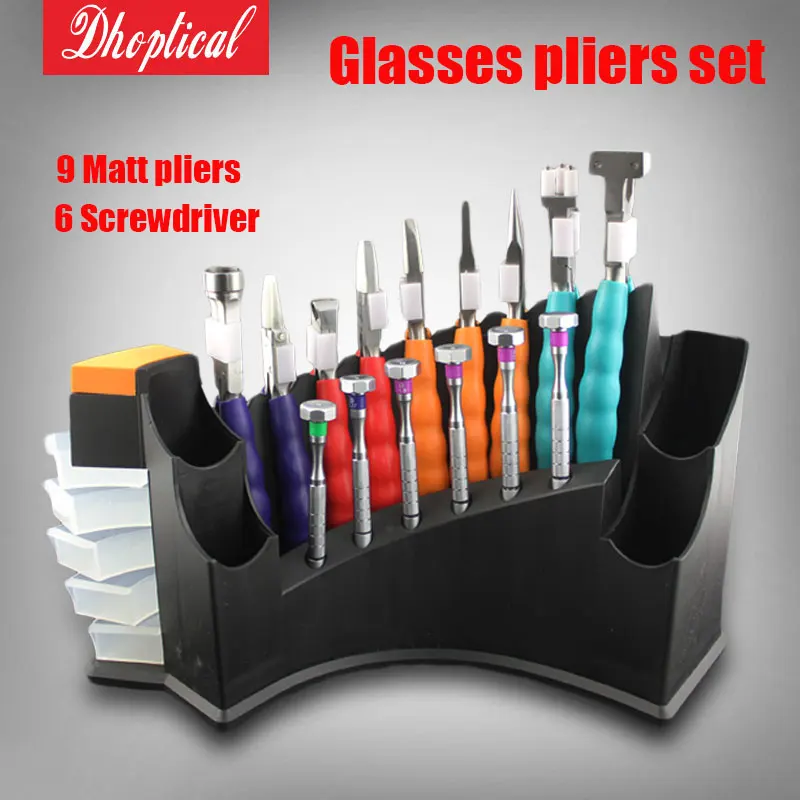 

free shipping glasses plier set ,9 pcs matt pliers 6 different screwdriver nose pad plier frame leg adjust tool