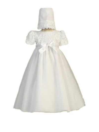 Vintage Soft Heirloom Infant Christening Gown White Ivory Baptism Dress Baby Girl Boy Lace Robe Belt