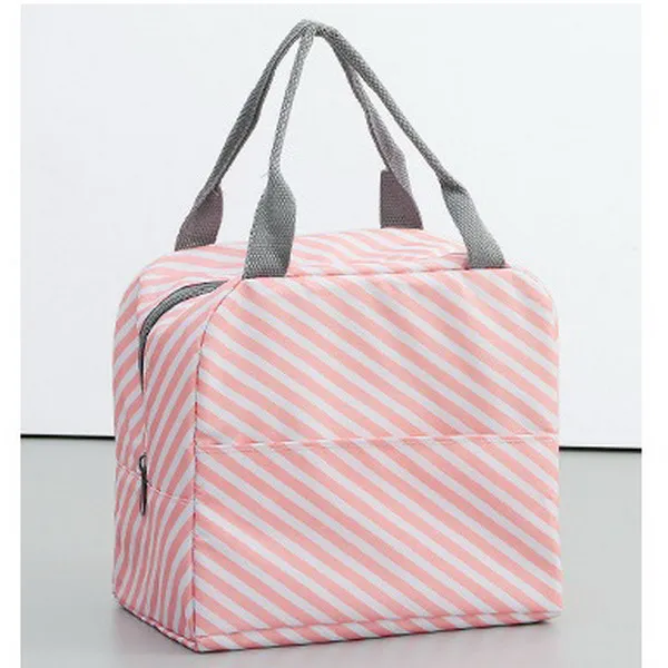 Oeak Portable Insulated Oxford Lunch Bags Thermal Food Picnic Lunch Bags For Women Kids Functional Pattern Cooler - Цвет: Pink Stripe