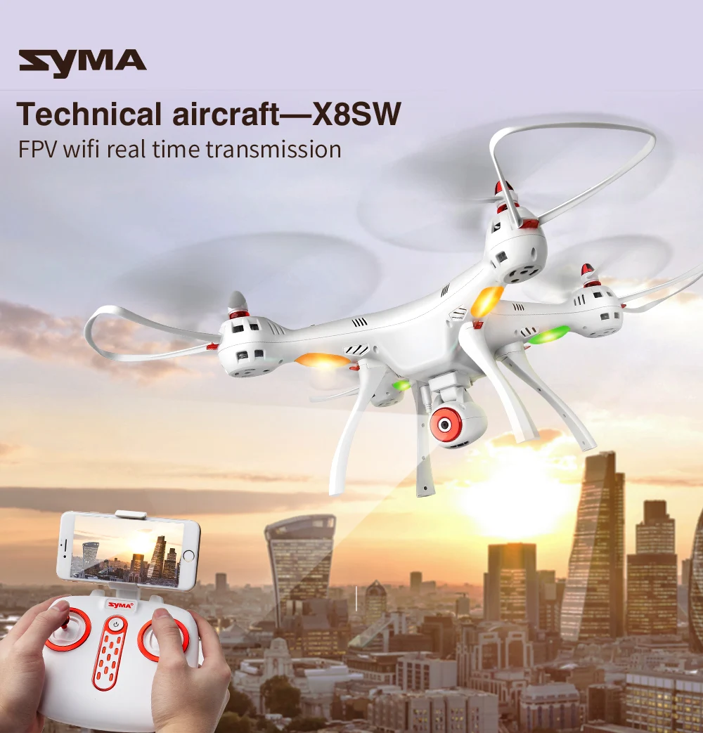 Квадрокоптер SYMA X8SW 2 4G Wi Fi FPV передача в реальном времени 4 канала 6 осей удержание