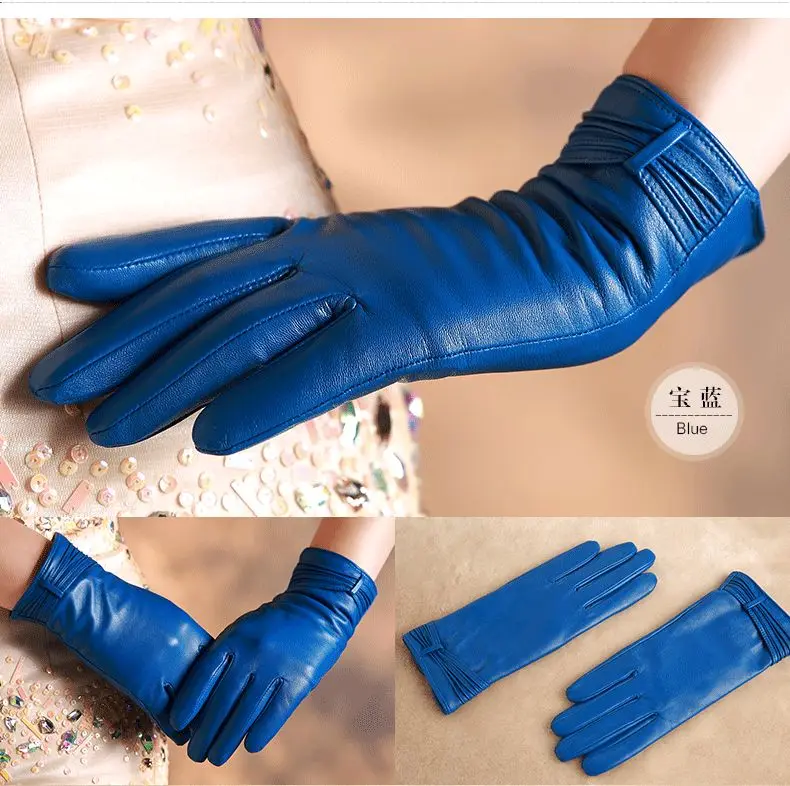 KLSS Брендовые женские перчатки из натуральной кожи, высококачественные перчатки из козьей кожи, зимние теплые модные элегантные женские перчатки из овчины 05-1