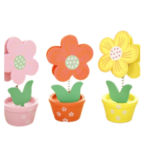 

6pcs flowers cartoon wooden flowerpots message card folder / memo clips / desktop decoration 8.7cm