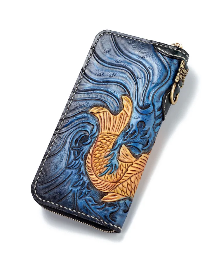 Main Cadeau Portefeuille Véritable À Multi Carpe Sculpture Végétal Cuir Ami D'embrayage Femmes Portefeuilles La Longue Sacs Coudre Sac Tanné En Uwar8HqU