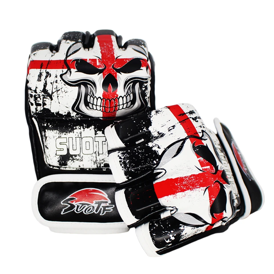 Black MMA Sanda UFC Muay Thai Training Half-Finger Mittens Boxing Mitts Gloves
