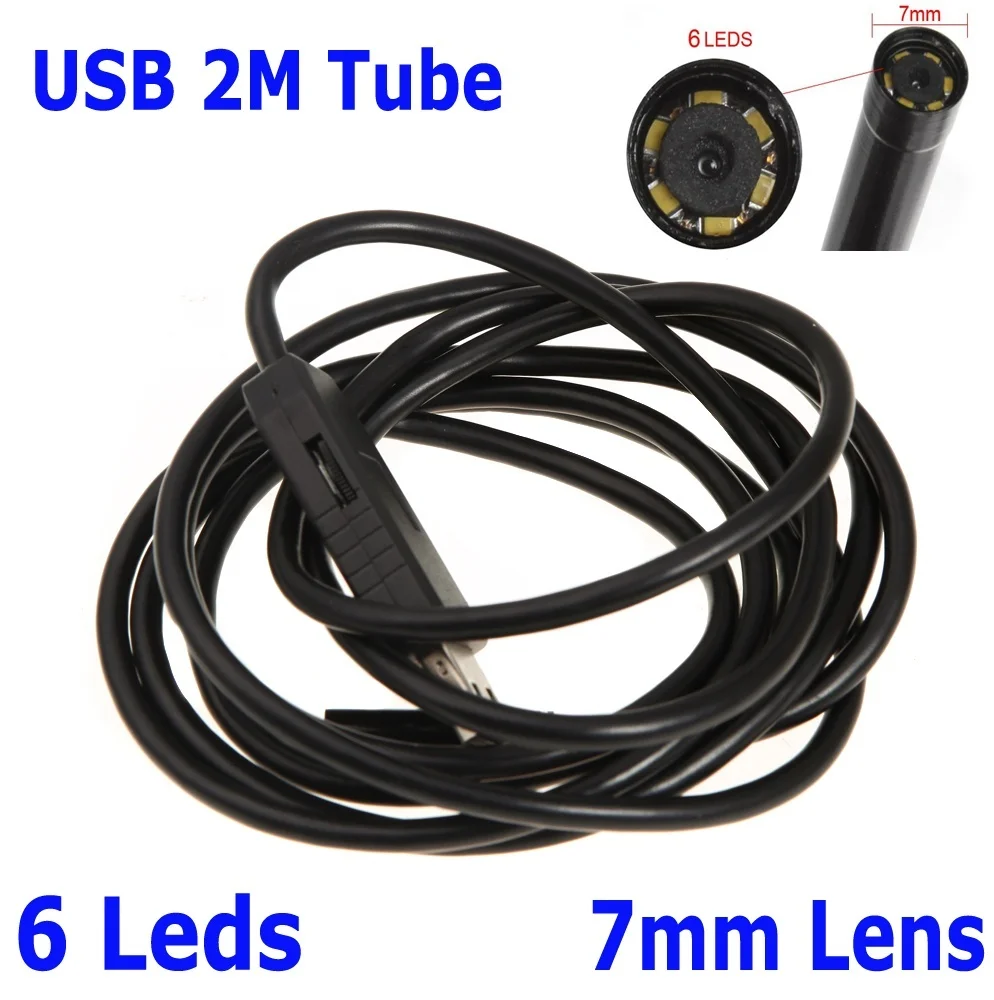 

Waterproof 7mm USB Inspection Borescope Endoscope Snake Scope 6 LEDs 2m Tube Micro Camera 640x480