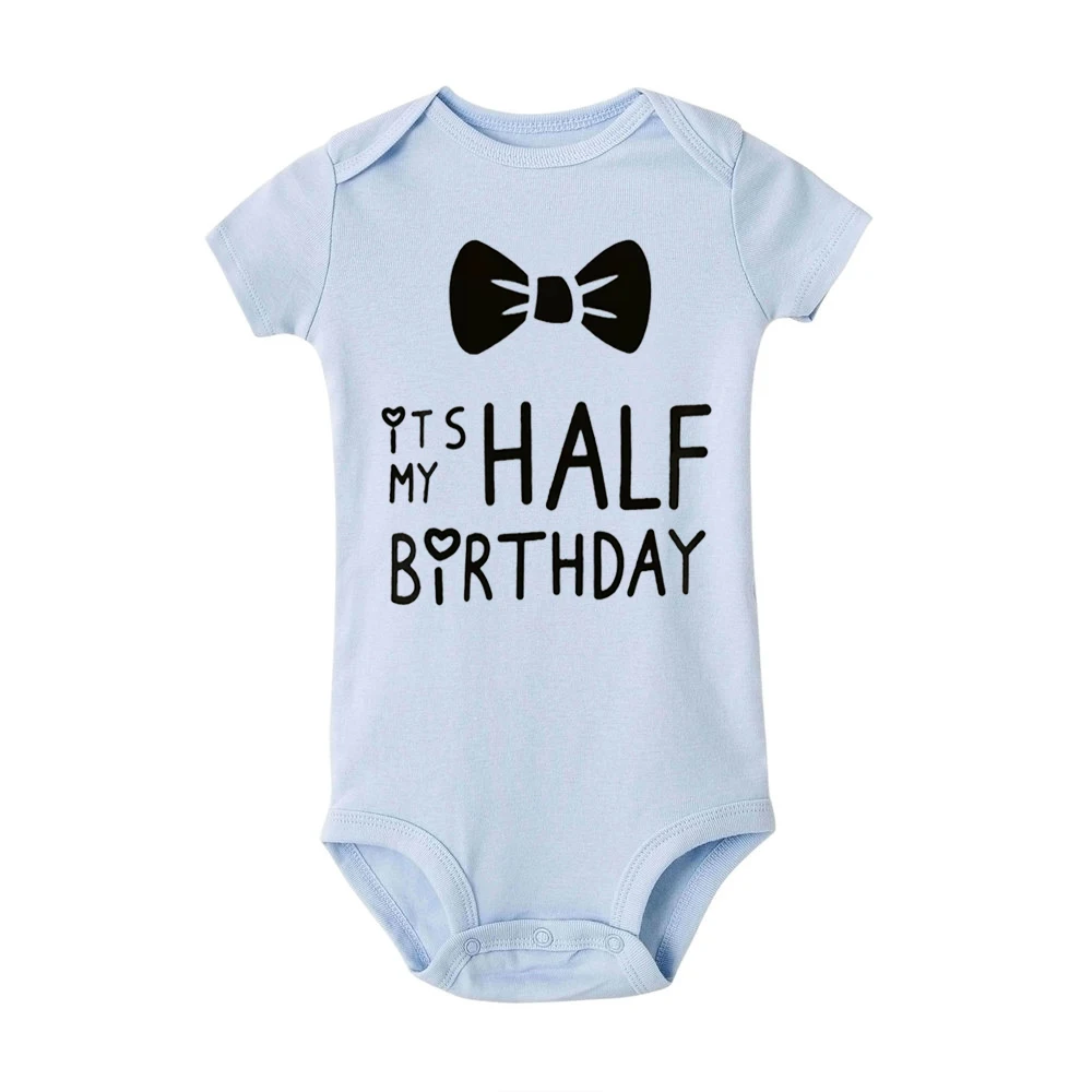 R393-SRPLB- Боди для малышей с надписью «It Is My Half Birthday», белый комбинезон для детей, подарок на первый день рождения, летняя одежда для малышей - Color: R393-SRPLB-