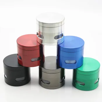 

1Pc 4 Layers Side Transparent Windows Metal Zinc Alloy Tobacco Crusher 63MM Muller Narguile Hookah Accessory Herb Grinder