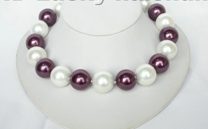 

shipping Genuine 20mm 17" wine red white south sea shell pearls necklace j3961