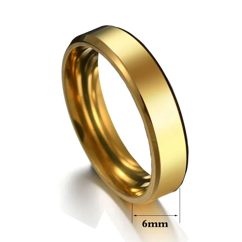 6 мм, титановая сталь, черные кольца на палец, набор для мужчин, посеребренное кольцо для женщин, золотистого цвета, ювелирное изделие, Женское Обручальное Кольцо