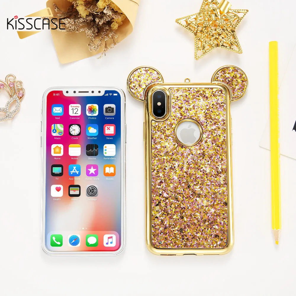 Kisscase Украшение Чехол для iPhone 7 6 plus чехол Блестящий силиконовый 5S SE 5 мягкий TPU X