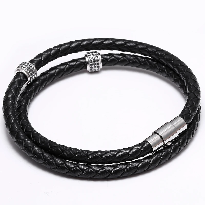 Mcllroy Mens Bracelets Stainless Steel Black Leather Bracelet Wristband Bangle Punk Style Fashion Jewlery Magnetic Clasp 2018