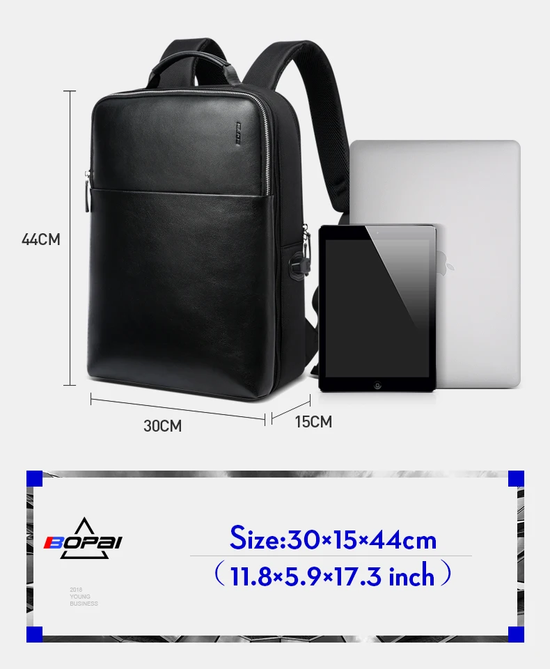 BOPAI повседневные кожаные дорожные рюкзаки с 15,6 дюймовым рюкзаком для ноутбука 2 в 1 многофункциональная мужская повседневная дорожная сумка с зарядкой от USb