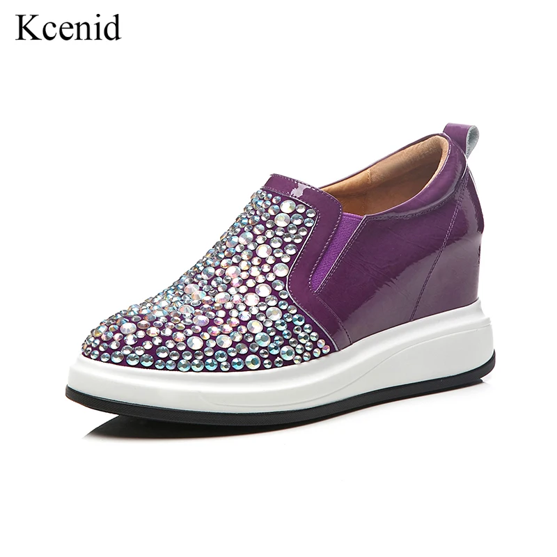 

Kcenid 2019 Spring new fashion bling rhinestone flat platform loafers purple shoes woman slip-on casual height increasing shoes